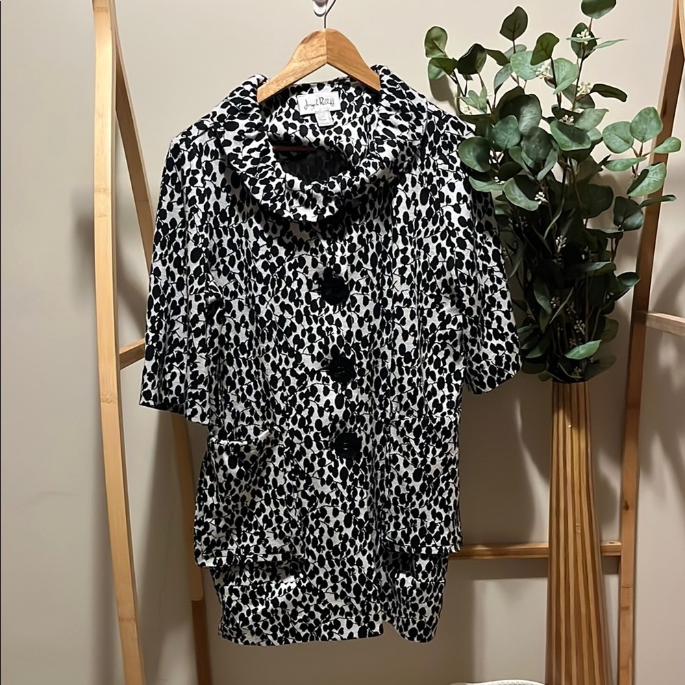 Joseph Ribkoff Oversized Leaf Design 3/4 Sleeve Cowl Neck Coat